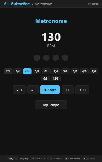 Metronome with tap tempo and 11 time signatures